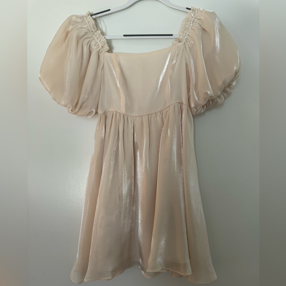 Ivory poof sleeve shimmer dress